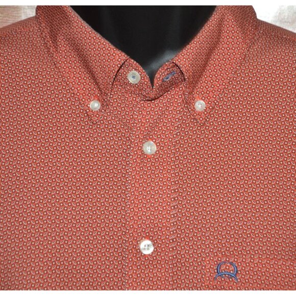 Cinch Mens Orange Geo Print Short Sleeve Button Down Shirt Size XL Western - Picture 3 of 9